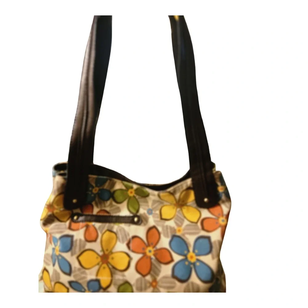 Relic Womens Retro Floral Canvas Hobo Shoulder Bag Brown Blue Yellow Multi Color